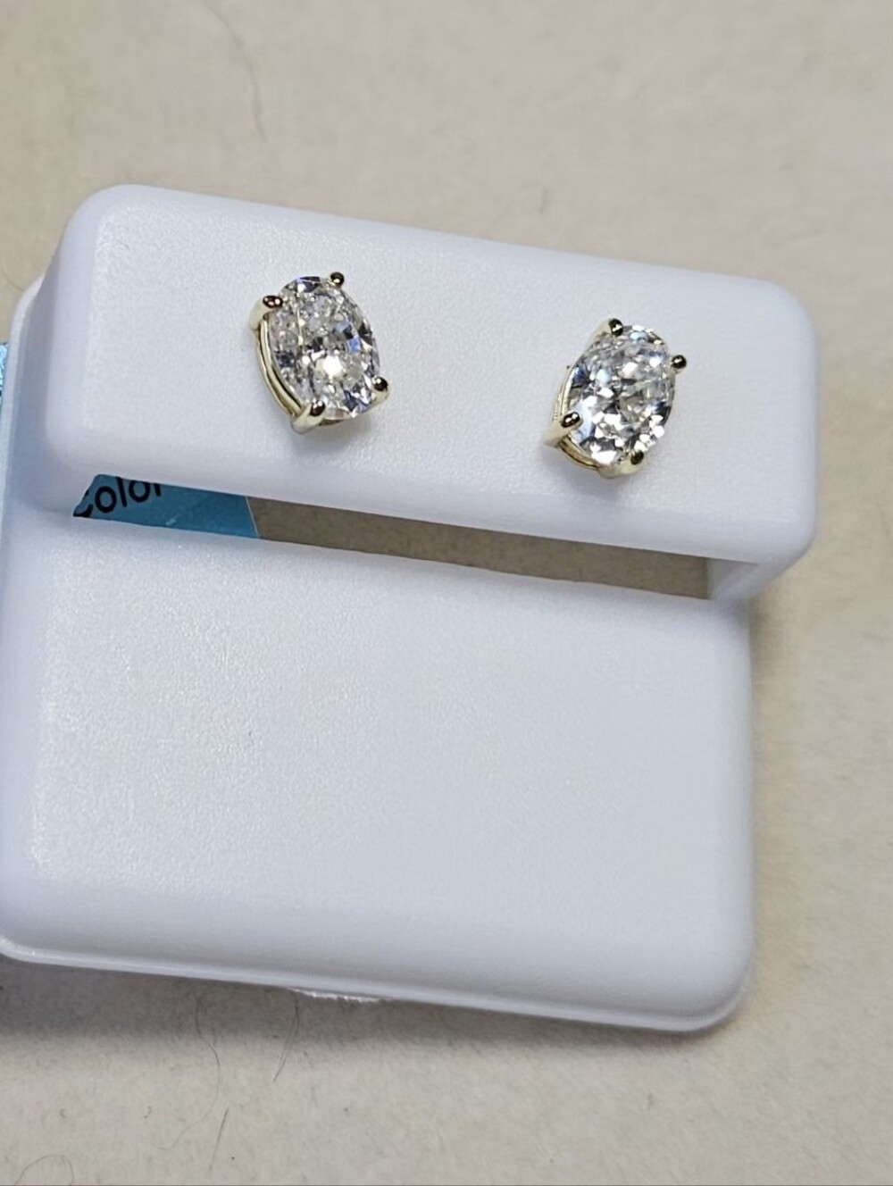 Classic 14K Yellow Gold Over Sterling Silver Moissanite Oval Stud Earrings - Picture 6 of 6